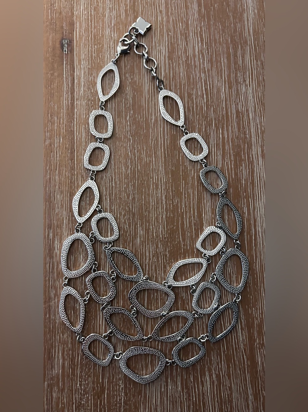 BCBG Max Azria Silver Hammered Statement Necklace